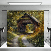 Aperturee - Aperturee Green Forest Summer Covered Bridge Photo Backdrop